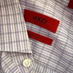 Hugo Boss Men's Lavender Checkered Dress Shirt